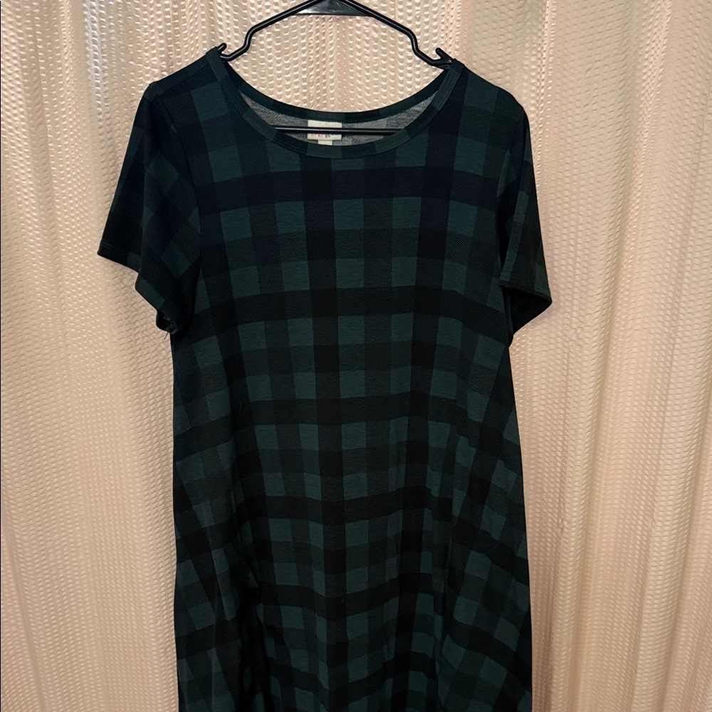 LuLaRoe Green and Black Plaid Midi Dress